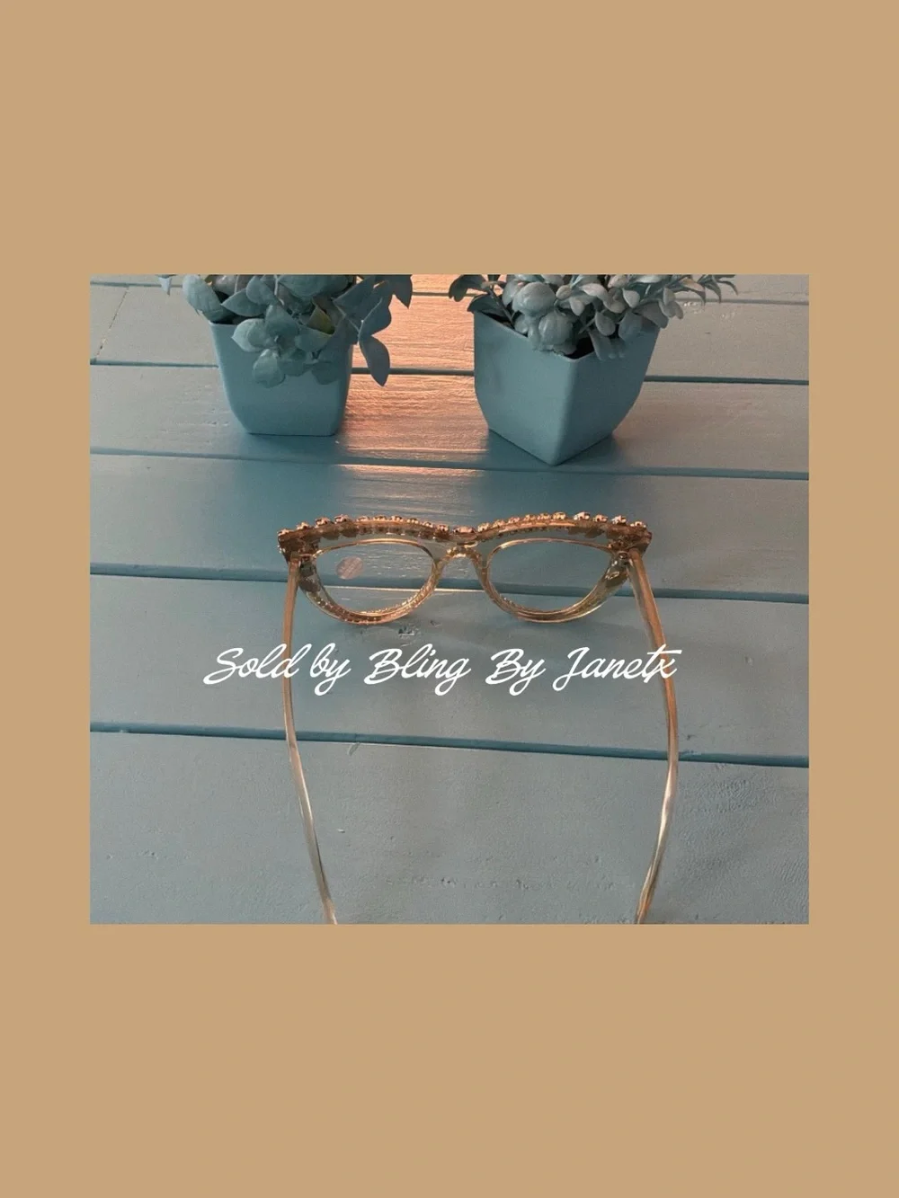 Crystal-Embellished Cat Eye Reading Glasses - Champagne / Light Brown ??